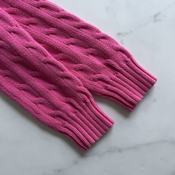 Ralph Lauren Cable knit Cotton crew neck Sweater Pink Sz Small Preppy Chic Pony - Picture 6 of 11